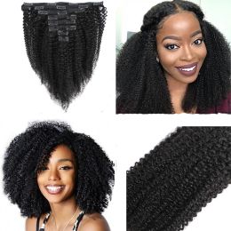 Extensions Brésilien Brésilien Clip Clinky Curly in Human Hair Extensions Couleur Natural 8PCS / Set Remy Clines Hair Full Head Set 120g 826inch