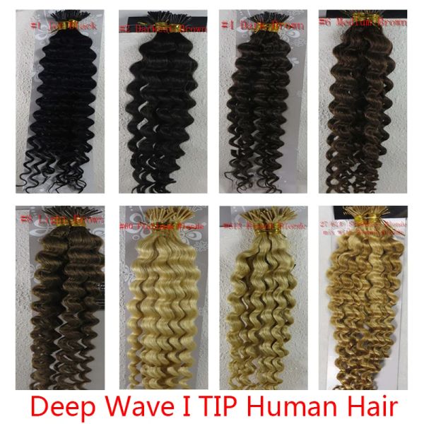 Extensions Brésiliennes Deep Wave Kératine Capsules Human Fusion Virgin Hair 1226inch Nail Remy Pre Bonded I Tip Extensions de cheveux humains 50g 100g