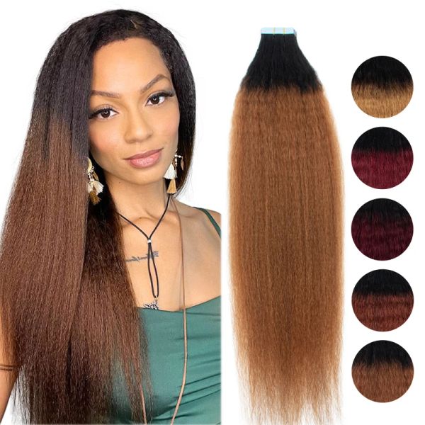 Liquidación de extensiones, cinta recta rizada en cabello humano # 1B #2 #4 #6 T1B30 T1B99j, extensiones de cabello Remy, cabello Natural Remy, 20 unidades por paquete