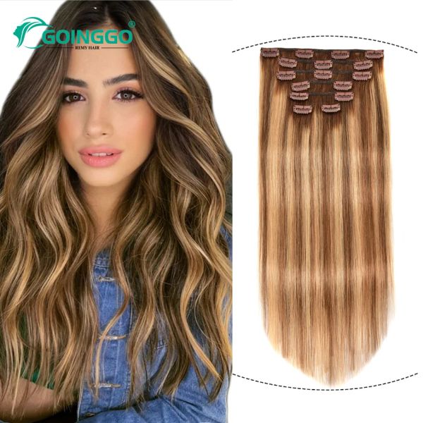 Extensions Clip dans les cheveux Extensions HEURS HUMAINS 7PCS / SET 120G ASH BLONDE Highlight Platinum Blonde Européen Clip naturel raide