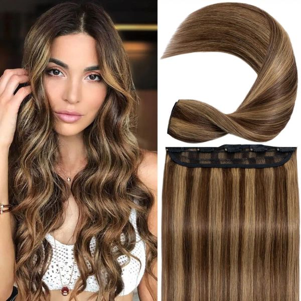 Extensions Clip dans les cheveux de cheveux humains Clip dans les extensions de cheveux 100% réels de cheveux humains One Piece / 5 Headthickicker standard Couleur # 4/27.