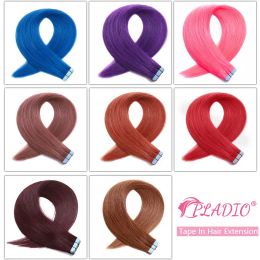 Extensions Bande colorée dans l'extension de cheveux humains trame de peau droite Extension de cheveux rose violet véritable Extension de cheveux naturels européens 2 g/pc