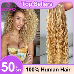 Extensions Curly Micro Loop Human Hair Extensions Water Wave Natural Micro Beads Rings European Hair Highlight Balayage Blonde 50 Strands