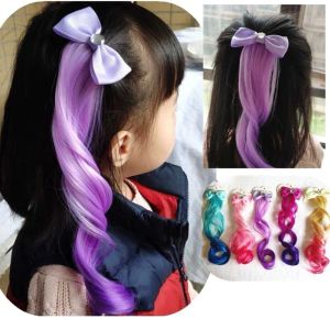 Extensions perruque bouclée pour enfants filles queues de cheval arcs Clips princesse épingles à cheveux épingles à cheveux accessoires ZZ