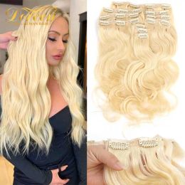 Extensiones Doreen 12 "a 24" 613 # Bleach Blonde 160G 200G Máquina brasileña de cabeza completa Cabello Remy Cabello humano natural Clip en extensiones onduladas