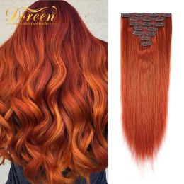 Extensies Doreen Braziliaanse Machine Gemaakt Remy Haar 14 tot 24 120G #350 Koper Rood Natuurlijk Recht Clip In Hair Extensions Echt menselijk haar