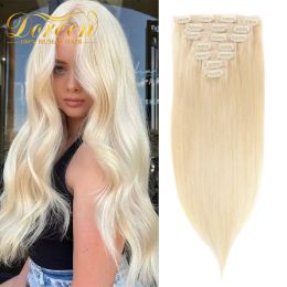 Extensions Doreen Tête Complète Brésilienne Blonde Platine 60 Clip dans les Extensions de Cheveux Humains 100% Vrais Cheveux Remy Clips sur 120G 14 à 22 7pcs