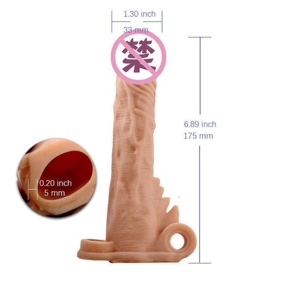 Extensions de manchon de pénis factice pour adultes, en cuir épais et allongé pour hommes, verrouillage du sperme 1JK9