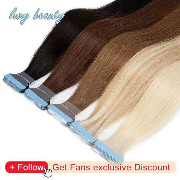 Extensions Bande de cheveux humains européens dans les extensions de cheveux Invisible sans couture bande de trame de peau cheveux naturels noir brun blond cuticule Remy cheveux