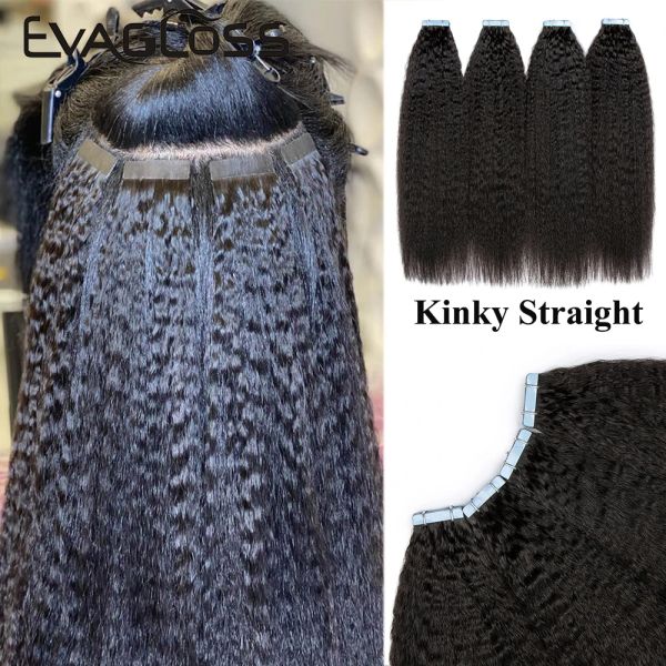 Extensiones Evagloss Remy brasileño rizado recto cinta invisible en extensiones de cabello humano para mujeres negras 1226 pulgadas disponible negro natural