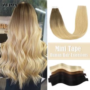 Extensions Extensions Zuria 20pcs Naturel Mini Tape in Human Hair Extensions Long Blonde Skin Trade invisible Adhésif Roir Hails Wom