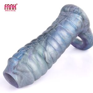 Extensions FAAK Fantasy Nervuré Dragon Pénis Manches Silicone Souple Sex Toys Gaine Extensible Coq Agrandissement Creux Gode Masturbateur Mâle 230824