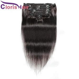 Extensiones Cabeza completa 8 piezas 120 g / set Extensiones con clip virgen malasio recto # 2 Marrón más oscuro Tejido de cabello humano natural Clip Ins para negro