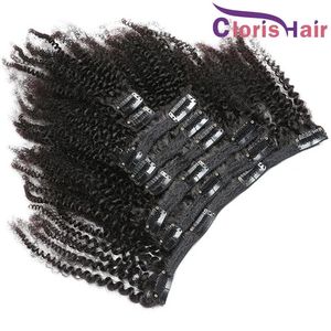 Extensions Pleine Tête Afro Crépus Bouclés Clip Dans Les Extensions 1B Naturel Noir Péruvien Vierge Armure De Cheveux Humains Clip Ins 8 pcs 120 g/ensemble Livraison Rapide