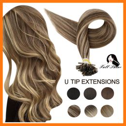 Extensies Volledige glans Nageltip Haarextensions Fusiehaar Balayage Kleur Keratine Lijmkralen Prebonded U-tip Echt haar 4050g Machine Remy