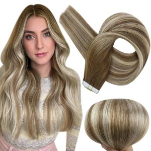 Extensions Volledige glans Natuurlijk haar Tape in extensions 100% Remy Menselijk haar Ombre 20st 50g Balayage Naadloos Blond Lijm op haar voor vrouw