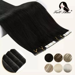 Extensiones Brillo total Virgen Cinta atada a mano en adhesivos Extensiones de cabello humano Trama de piel de PU Color rubio Inyección invisible sin costuras