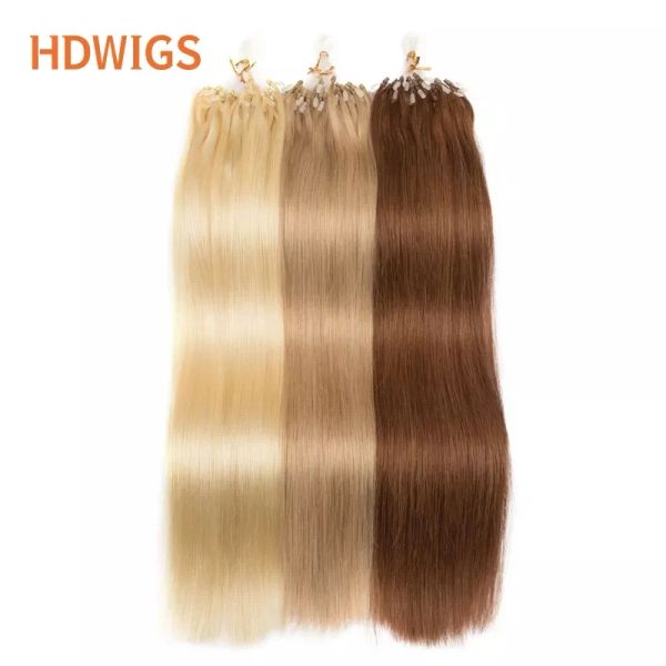 Extensiones Hdwigs Human Hair Extension Micro Loop Línea de pesca Extensión de cabello 50pcs 1G/Strand Micro Beads Fashion Human Hair 613#