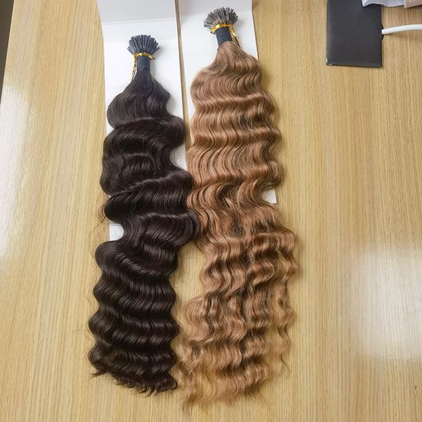 Extensions Haute qualité 22 pouces Malaisie vague profonde kératine Capsules fusion humaine cheveux vierges pré collés je pointe les extensions de cheveux humains