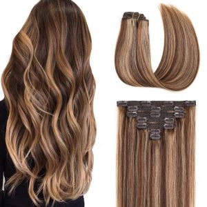 Extensions Clip de cheveux humain dans les extensions, Clip à double trame dans Remy Hair Extensions 70g 7pcs Silky Straight 100% Human Hair Clip en extension