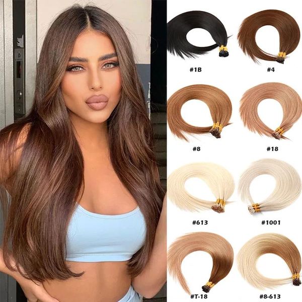 Extensions I Tip Extensions de cheveux cheveux pré-collés ITips Extension de cheveux humains réels invisibles 50 brins 40g # 1b 2 4 6 18 27 30 613 kératine Bon