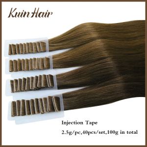 Extensiones inyectione cinta invisible en extensiones de cabello rectas brasileño virgen pus piel trama extensiones de cabello