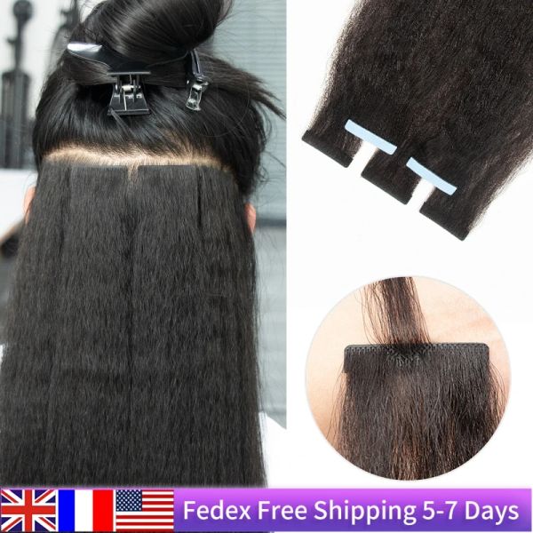 Extensions Invisible Kinky Straight / Light Yaki Straight Tape ins Injecté Tape dans les extensions de cheveux humains Remy Black Core Colle sans couture 20PCS