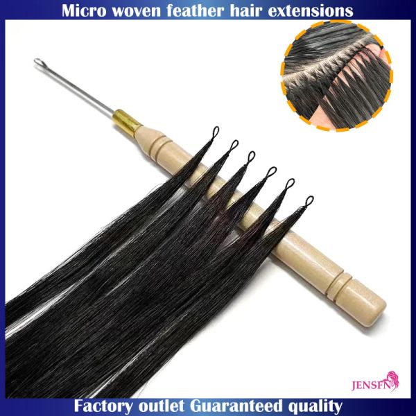 Extensions JENSFN Micro plume nouvelles Extensions de cheveux cheveux humains droites tricot à la main 16 