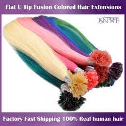 Extensions JSnme U Tip Color Hair Extensions Natural Real Human Fusion Blue Purple Pink Gray 613 Kleur 20 "inch 100% HUSH HAAR Kleur