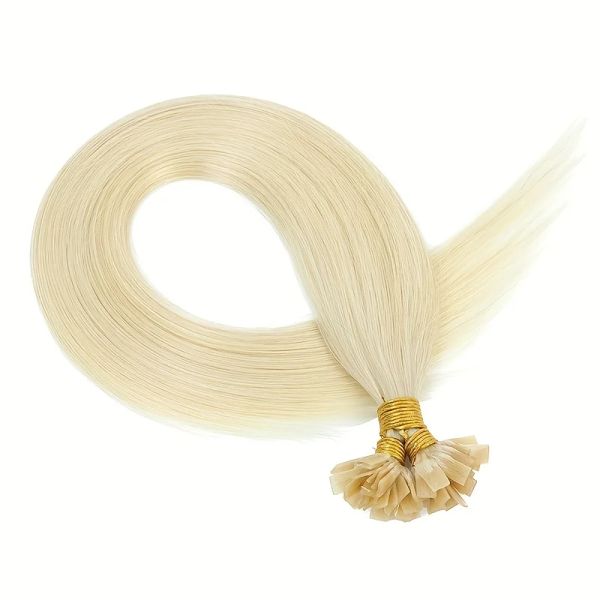 Extensions Extensions de cheveux humains à pointe de kératine 1432 pouces Extensions de cheveux à pointe plate pré-collées pour femmes Fusion Remy cheveux #60 couleur blonde