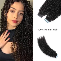 Extensiones Cinta rizada rizada en extensiones de cabello para mujeres negras # 1B Naturaleza Piel negra Adhesivo de trama Cinta invisible sin costuras Envío rápido