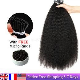 Extensions kinky recht ik tip Haarextensions Handikels remy Human Hair Micro Link met gratis kralen 1,5 cm keratinebindingen 1226 inch