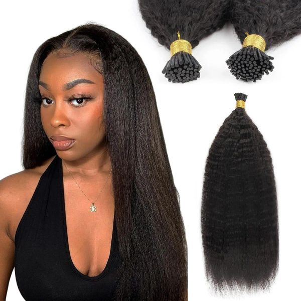 Extensions de cheveux humains crépus lisses I Tips ITips 45,7 cm Extensions de cheveux humains brésiliens vierges crépus raides 50 g