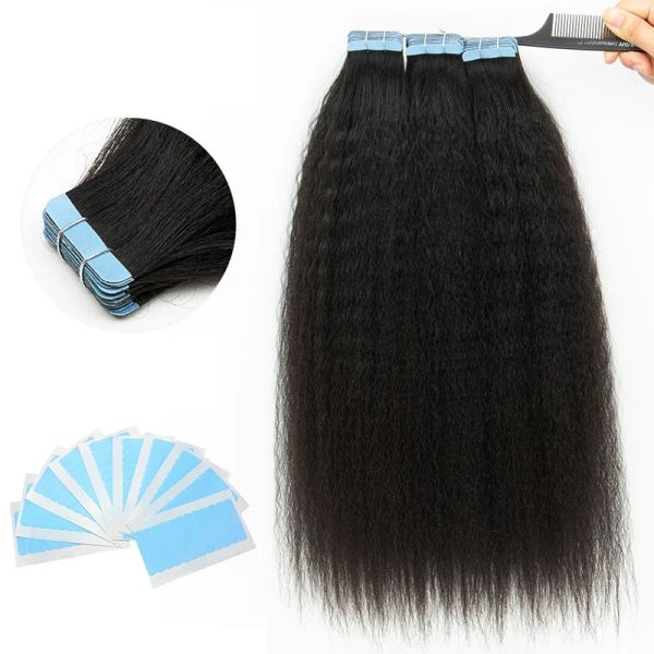 Extensions Bande crépus droite dans les extensions de cheveux humains 4B 4C bande dans les extensions de cheveux cheveux brésiliens Remy noir 12 pouces 26 pouces 20 pièces/paquet