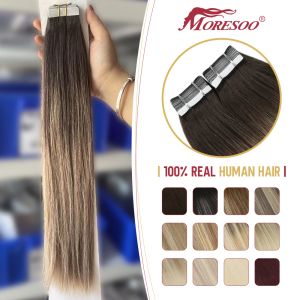 Extensions Moresoo Extensions de cheveux humains bande en 100% vrais cheveux naturels droits Machine Remy 2.5 G/PCS cheveux brésiliens sans couture Invisible
