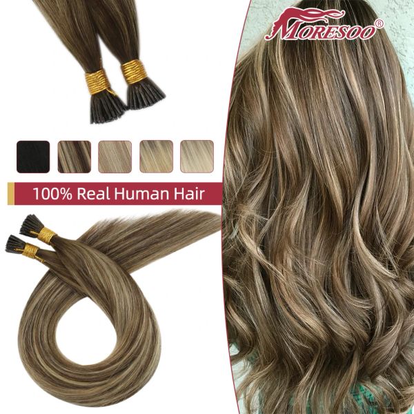 Extensiones Moresoo Itip Extensiones de cabello humano 100% máquina Cabello Remy Extensiones de cabello adherido Queratina Stick I Tip Cabello Liso 50s 40g