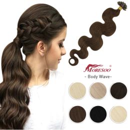 Extensions Moresoo ongles conseils vague de corps U pointe Extensions de cheveux Machine Remy pointe cheveux humains 1G/1S 50G 100% vrais cheveux kératine Extension de cheveux