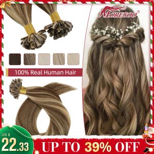 Extensies Moresoo Nails Tip Hair Extensions 100% Echt Menselijk Haar Braziliaans Haar Machine Remy 50G 50S voor Vrouwen Recht Utip Extensions