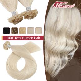 Extensions moresoo u pointer les cheveux extensions de cheveux humains kératine raide blonde chaude fusion 100% machine à cheveux humains naturels