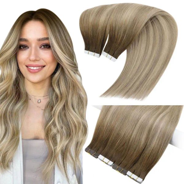 Extensions Moresoo Virgin Tape in Hair Extensions 100% Real Human Heuv Hair Blonde Brown 25g 12 mois Ruban invisible dans les extensions de cheveux