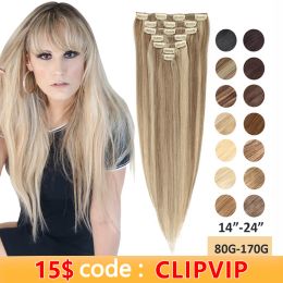 Extensiones Mrshair Clip In Human Hair Extensions Natural Real Hair Extension Machine Remy Clipe Cabeza de horquilla completa 12 "24" P18613 1B 60