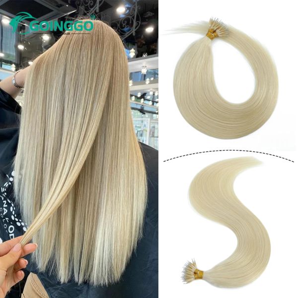 Extensions Nano Ring Extension de cheveux Vrais cheveux humains à reflets naturels blonds lisses Micro perles Extension de cheveux 0,8 g/1 g/mèche 1226 pouces