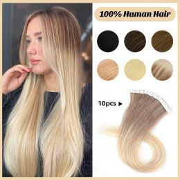 Extensions Neitsi Invisible Mini Tape in Hair Extensions Black Women 100% Natural Adhesive Human Hair Tape Ins recht 12 "24" 10 stcs