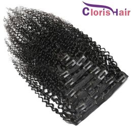 Extensies Nieuwkomers Maleisisch Maagdelijk Kinky Krullend Menselijk haar Clip Ins 8 stuks 120 g/set Krullend volledig hoofd Clips in extensions 8 "24" natuurlijk zwart