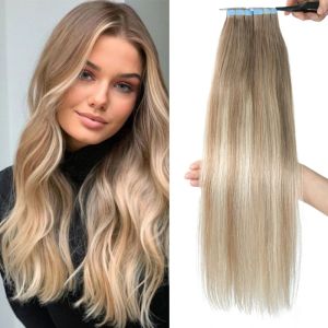 Extensions Ombre Balayage P18T1860 Tape In Extensions Human Hair Gray Bruine Blonde Color Hightights Tape Ins 20inch 50G 20 stcs/pack