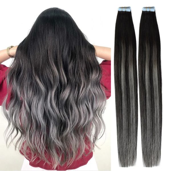 Extensions Ombre Balayage P1BT1BSILVER Tape In Extensions Cheveux Humains Noir Cendré Blonde Couleur Faits Saillants Tape ins 14 18 22 24 pouces 20pcs