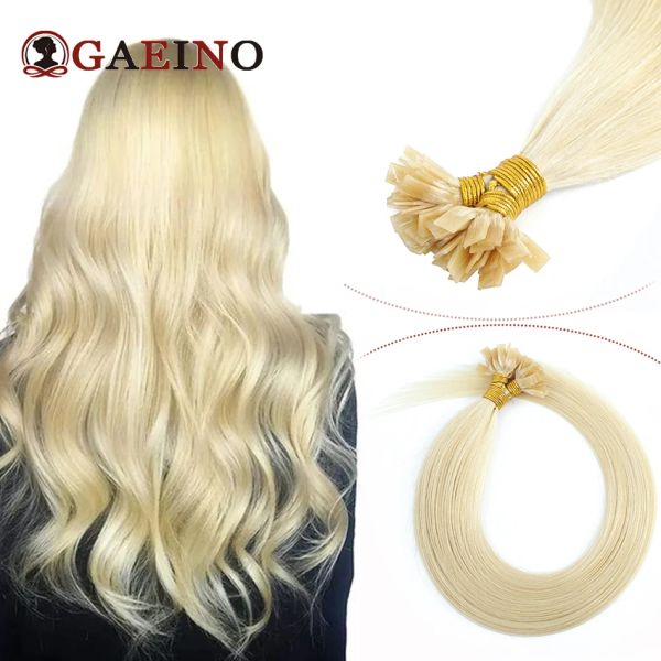 Extensiones Extensiones de cabello de punta plana pre unidas Cabello humano Cabello natural liso Queratina Extensiones de cabello ruso de punta plana para mujeres 1 G / Pc