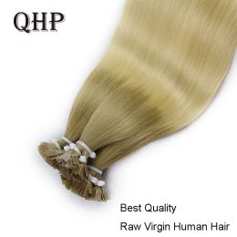 Extensions QHP Poublage plat Extensions de cheveux 100% Vierge crue Human Human Stick Capsules Kératine Pré-liaison Couleur droite Brésil 50pcs 1G / PC