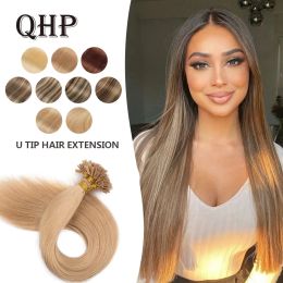 Extensions QHP cheveux raides kératine humaine Fusion cheveux ongles U pointe Machine faite Remy Extensions de cheveux humains 1 g/ps 50g MutiColor