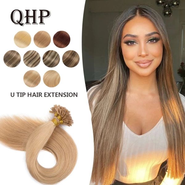 Extensiones de cabello QHP, queratina recta, cabello humano de fusión, punta en U, máquina hecha, extensiones de cabello humano Remy, 1 g/ps, 50g, multicolor